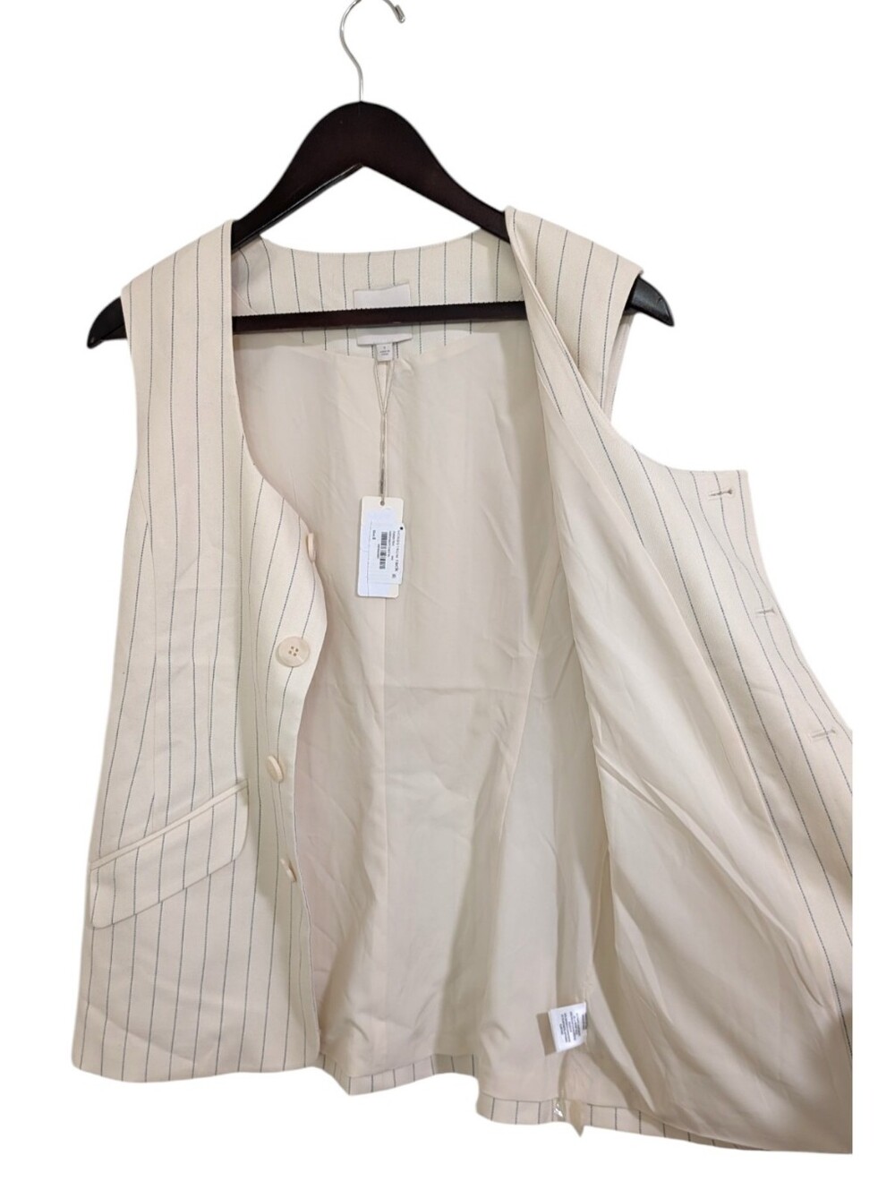 Favorite Daughter Ivory Navy Pinstripe Longline Vest Size S NWT - Picture 4 of 8